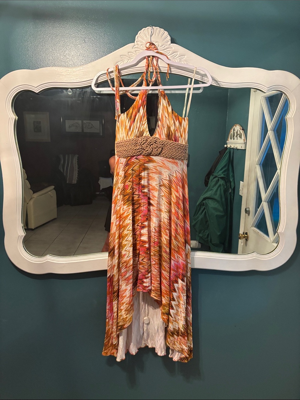Sky Orange Pink High-Low Halter Maxi Dress